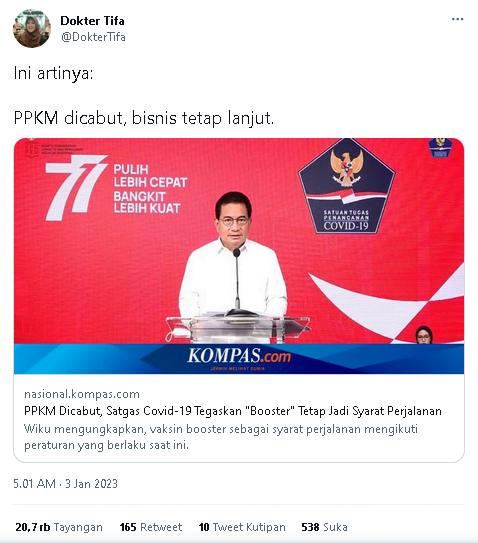Dokter Tifa Nyinyir Masih Wajib Booster Covid-19 Walau PPKM Dicabut: Bisnis Tetap Lanjut!? 